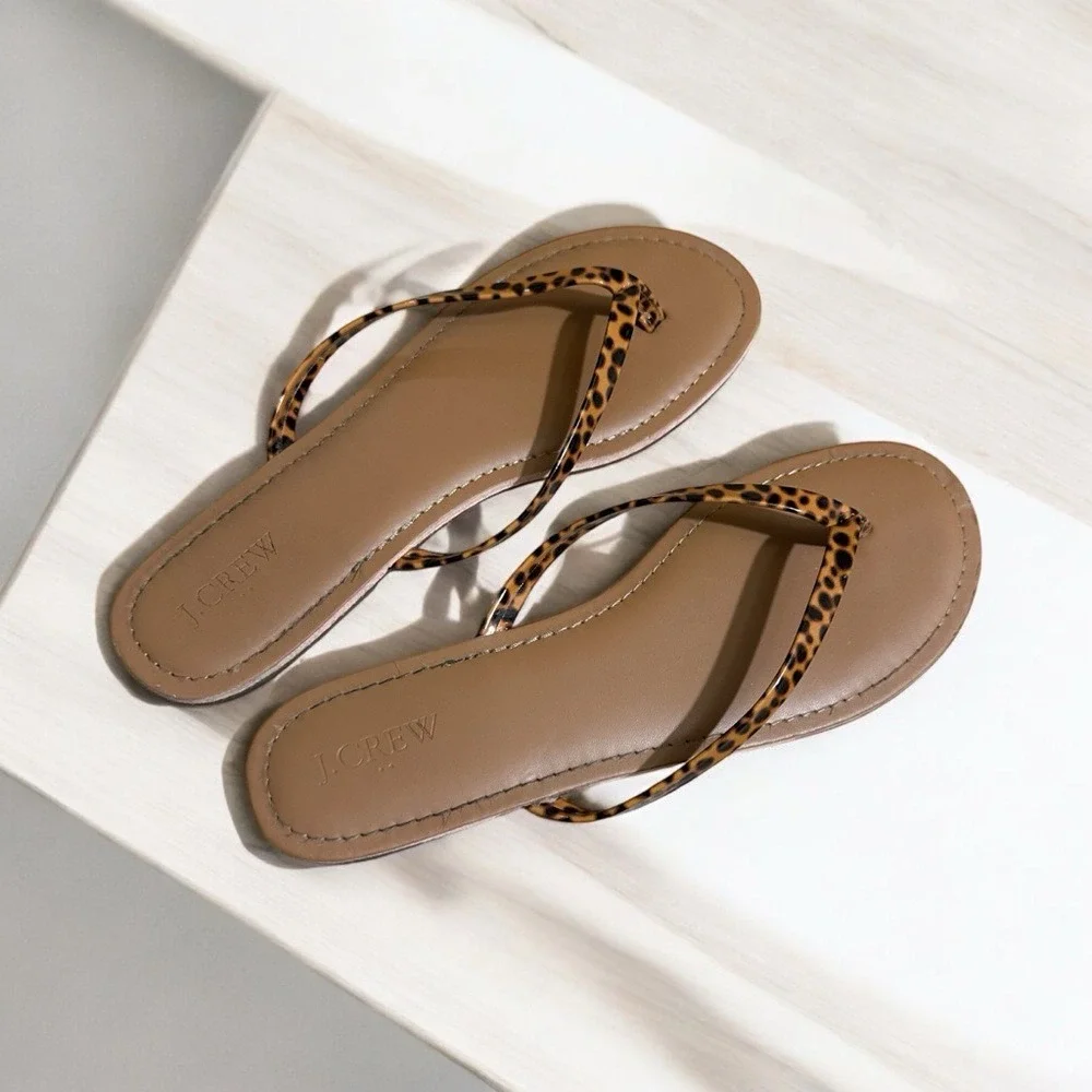 J.Crew Brown Animal Print Thong Flip Flop Sandals Size 10‎